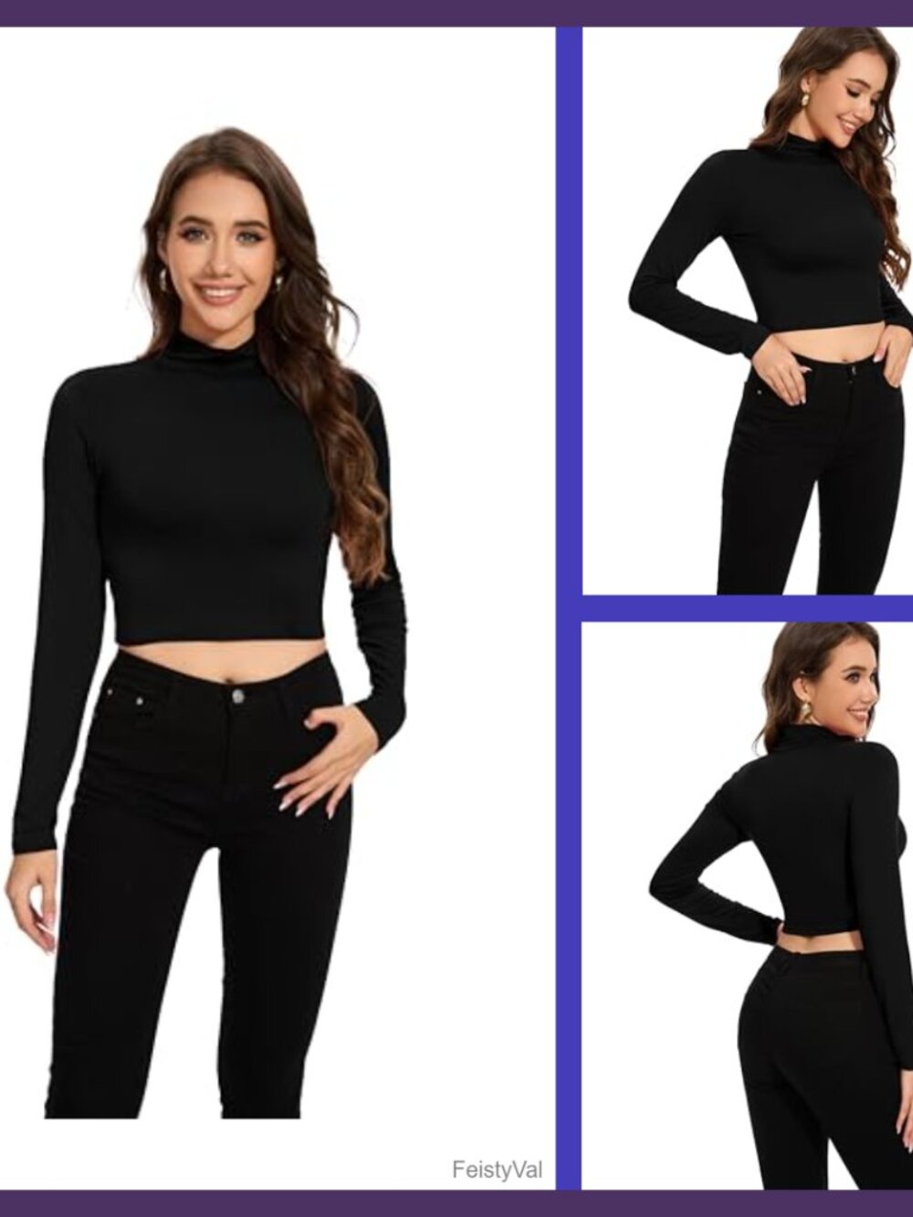 Slim Fit Mock Neck Crop Top Long Sleeve Base Layer